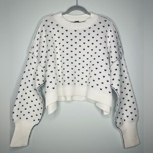 FREE PEOPLE EASY STREET Cropped Sweater Size Large Navy & White